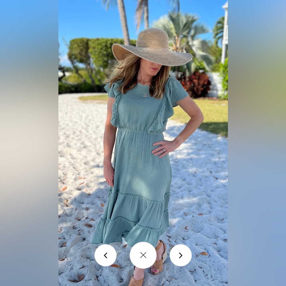 GAUZE RUFFLE MIDI NURSING DRESS- SEAFOAM GREEN